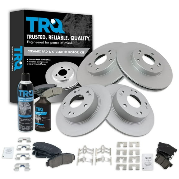 TRQ Front & Rear Ceramic Brake Pad & Coated Rotor Kit w/Fluids for Honda Accord BKA22956
