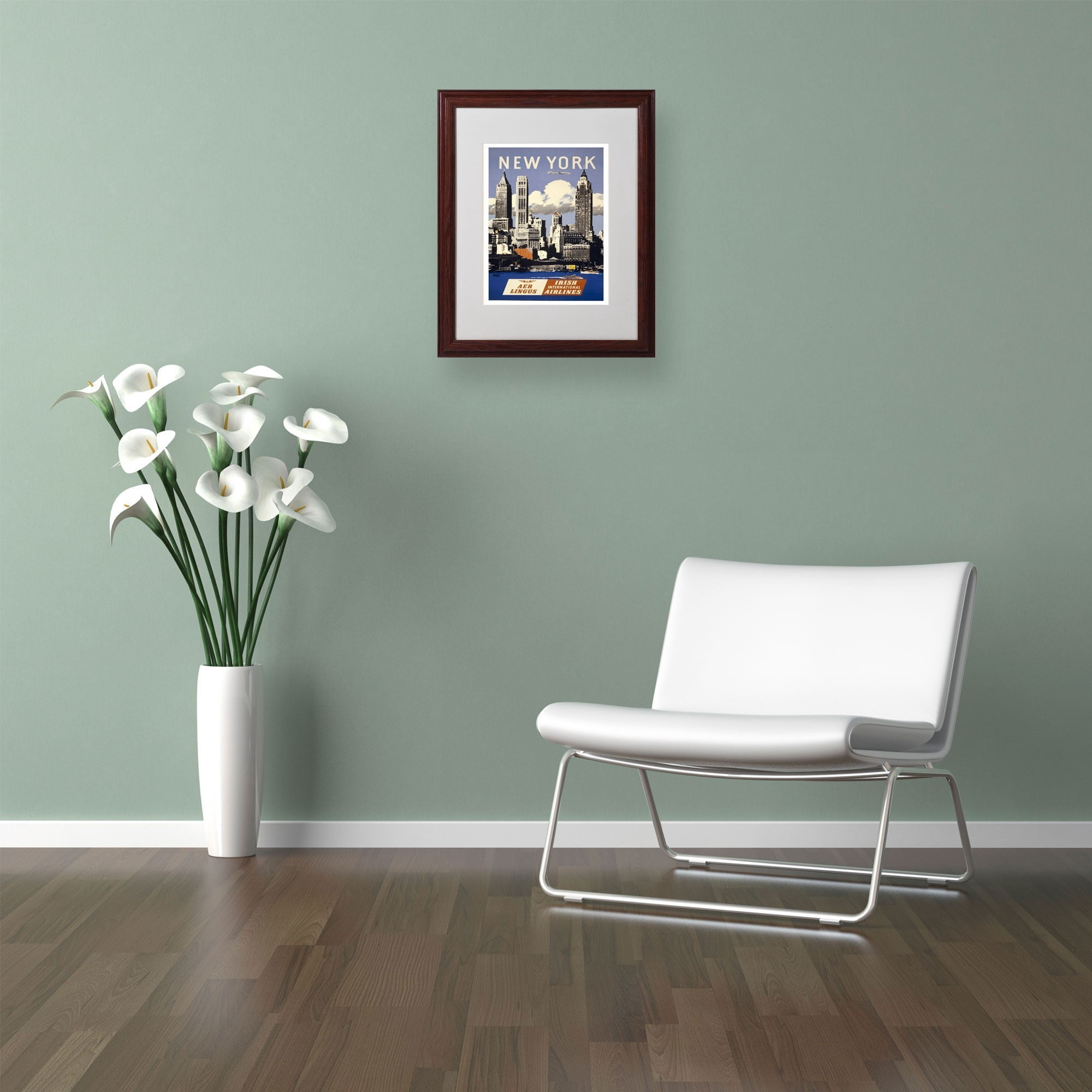 Trademark Fine Art "Trav NY Aer Lingus" Matted Framed Art by Vintage Apple Collection, Wood Frame