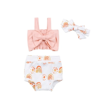 

Kuriozud Baby Girls 2Pcs Summer Bow Strap Tops Shorts Headband