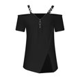 thumbnail image 5 of Royisotas Womens off Shoulder Shirts Short Sleeve Loose Blouses Zipper Dressy V Neck Fashion Tunic T Shirts for Ladies off Shoulder, 5 of 6