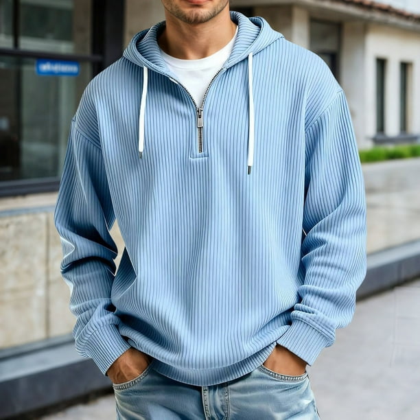 MHFRRA Sudadera con Capucha y Cremallera de Un Cuarto de Manga Larga con Bolsillo Frontal Tipo Cangurera para Uso Deportivo Informal Al Aire Libre, Tela Ligera y Cómoda Azul