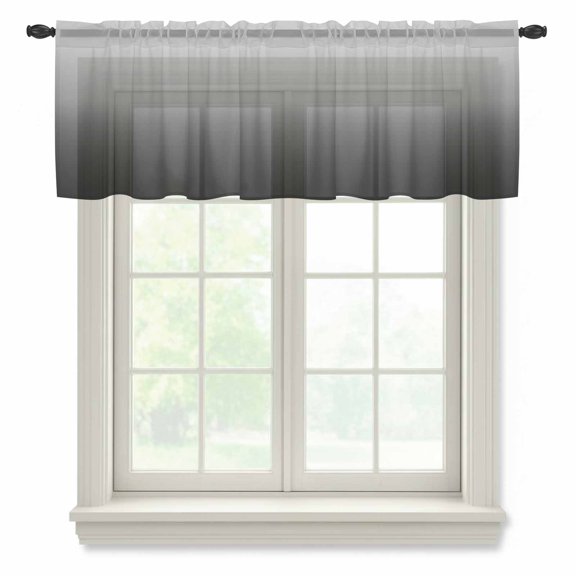Gray Black Sheer Valances for Windows Gradient Semi Sheer Kitchen Valance Rod Pocket Small Window Voile Curtains for Living Room Bedroom Laundry 54 x 18 Inch