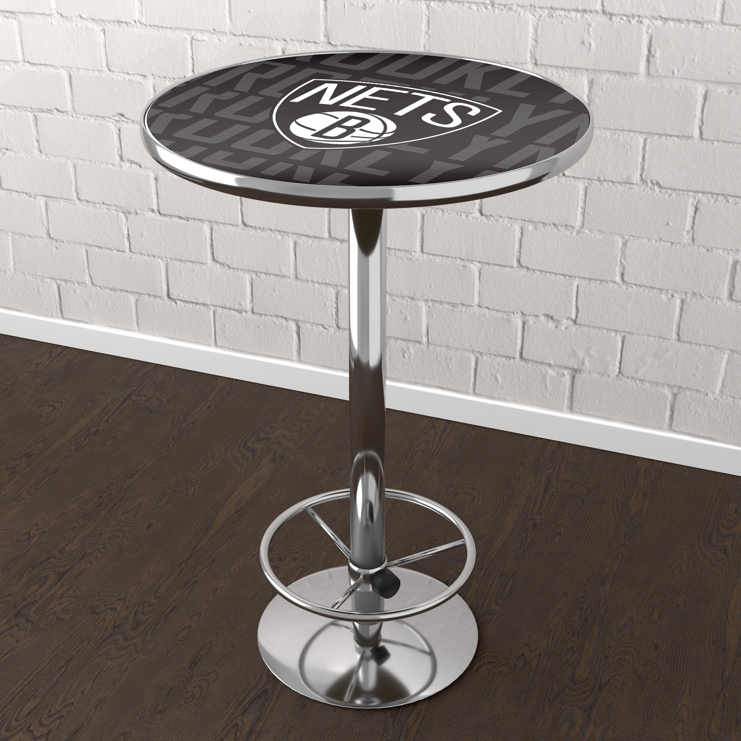 Brooklyn Nets City Bar Table with Adjustable Footrest and Acrylic Top