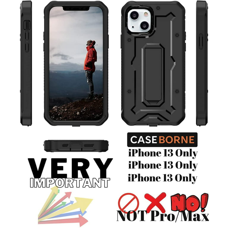 CaseBorne V Compatible with iPhone 14 Pro Case - Military Grade Full-Body  Rugged with Kickstand and Built-in Screen Protector - Black