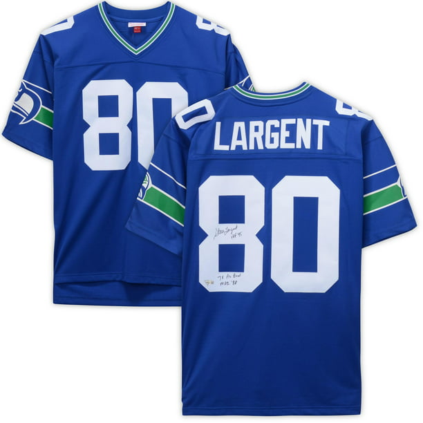 Steve Largent Seattle Seahawks Autographed Blue Authentic Mitchell & Ness Jersey with Multiple Inscriptions - Limited Edition of 10 - Fanatics ...
