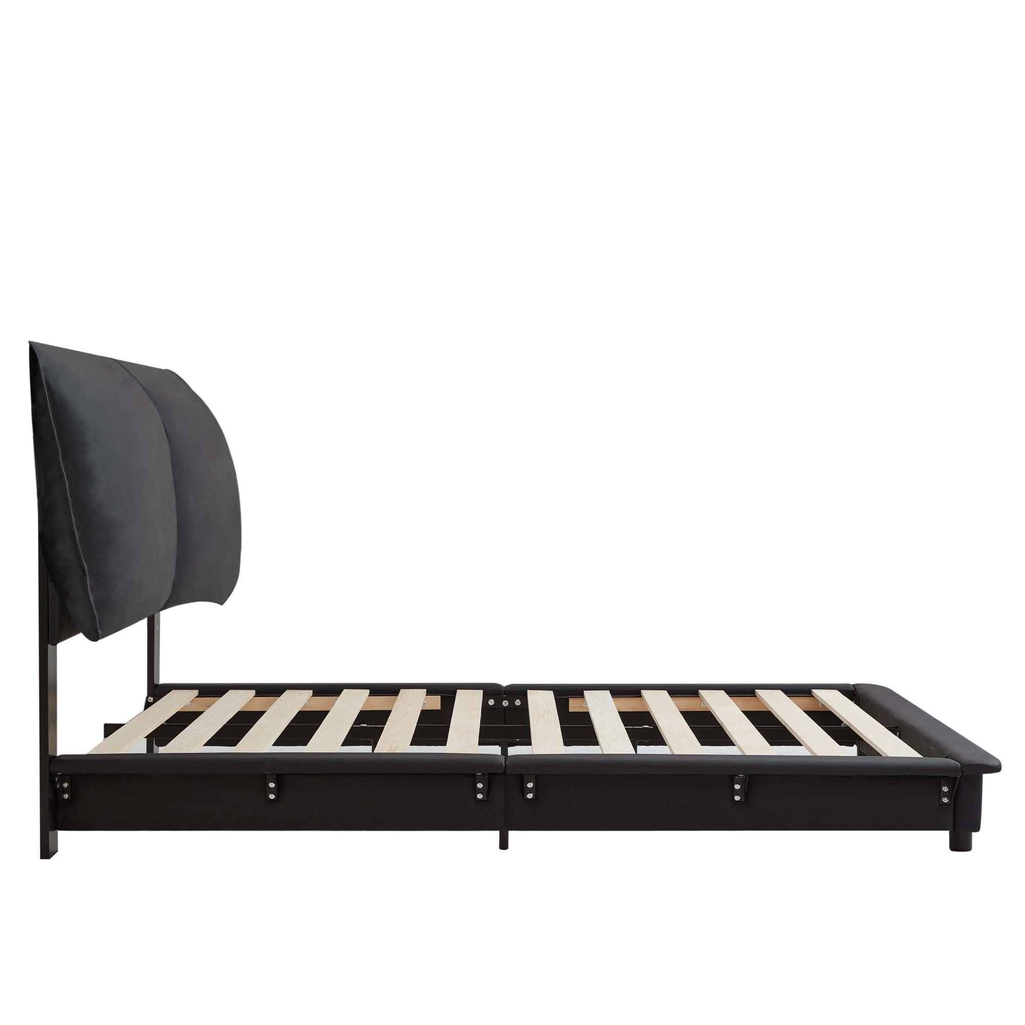 Leumius Queen Size Upholstered Platform Bed with Sensor Light & Ergonomic Design Backrests,Heavy Duty Bed Frame with Wood Slats Support,No Box Spring Needed,Black