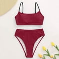 thumbnail image 5 of NINGMENG Bikinis for Women Summer Solid Color Spaghetti Strap Brassiere With Thongs High Waisted Bottom Two Piece Bikini Sets For Women Bathing Suits,Red,L, 5 of 5
