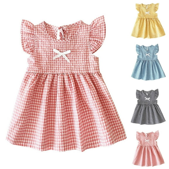 Axiiglly Baby Girl Clothes Soft Cotton Baby Girl Dress Ruffle Sleeve Plaid Printed Toddler Girl Dress Casual Summer Boho Baby Girl Clothes