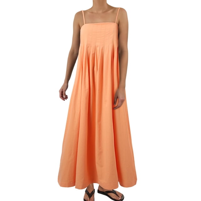 Vestido largo sin mangas de verano con tirantes finos y ribetes en contraste para mujer