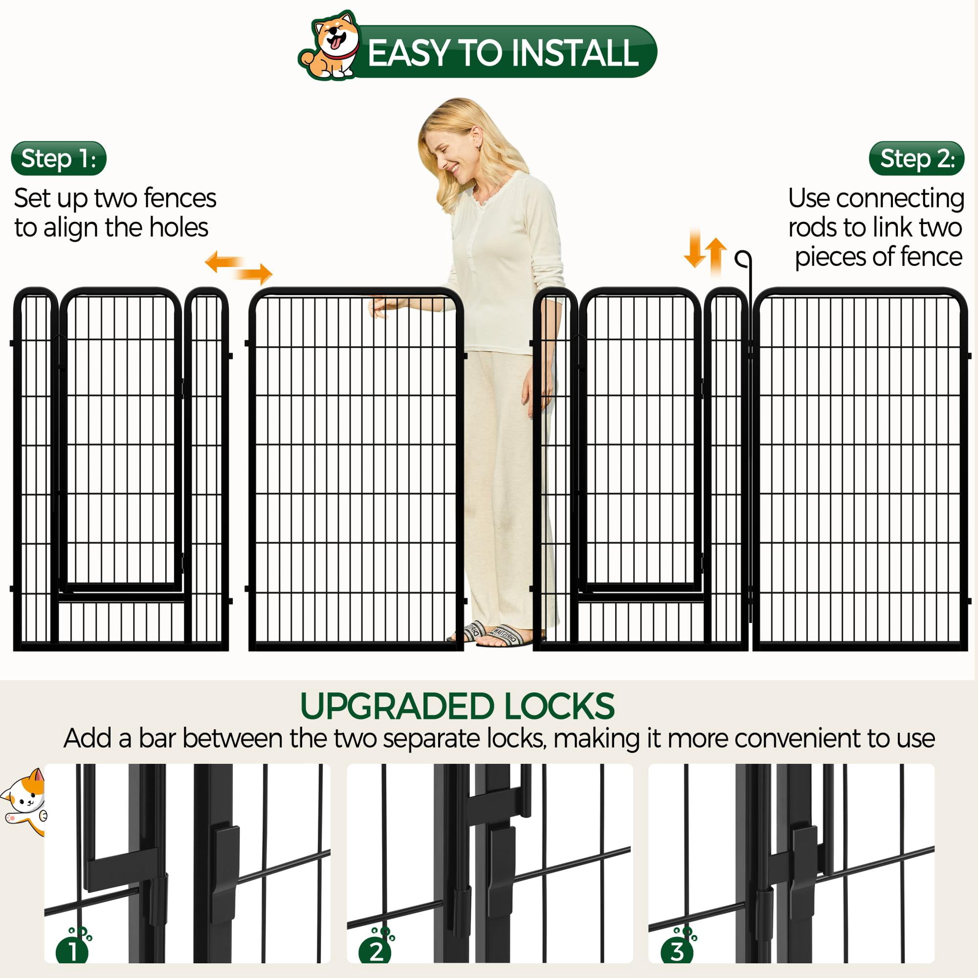 Alden Design 24 Panels 47.5″ H Foldable Dog Playpen with Door, Black