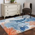 thumbnail image 3 of Ocean Whale Area Rugs 4x6 ft Orange Blue Summer Sea Animal Corals Blue Wooden Washable Rug Non Slip Indoor Carpet Absorbent Floor Mat for Living Room Bedroom Dining Room, 3 of 9