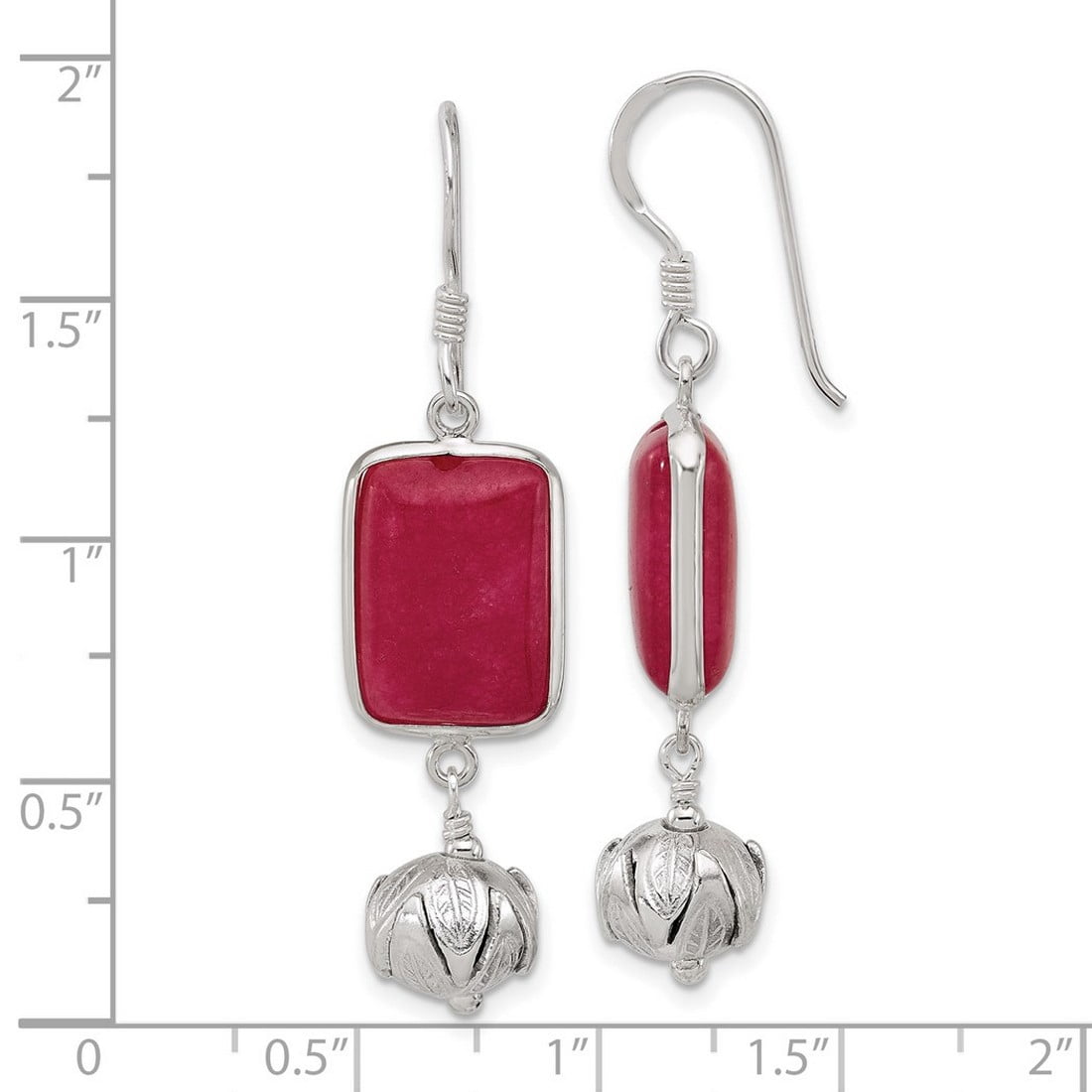 925 Sterling Silver Red Dyed Jade Dangle Shepherd Hook Earrings 43.4x11.5mm Wide Dangle Earring for Women