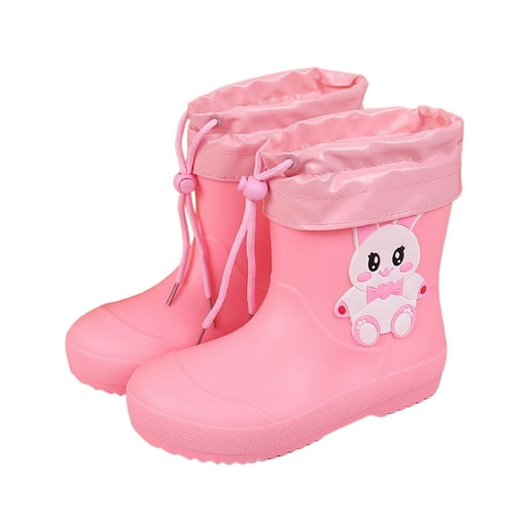 Gelikeya Girls Rain Boots Cute Cartoon Rubber Boots with Easy Pull Handles Cowboy Boots (Rainwear, Pink, 5-6 Years)