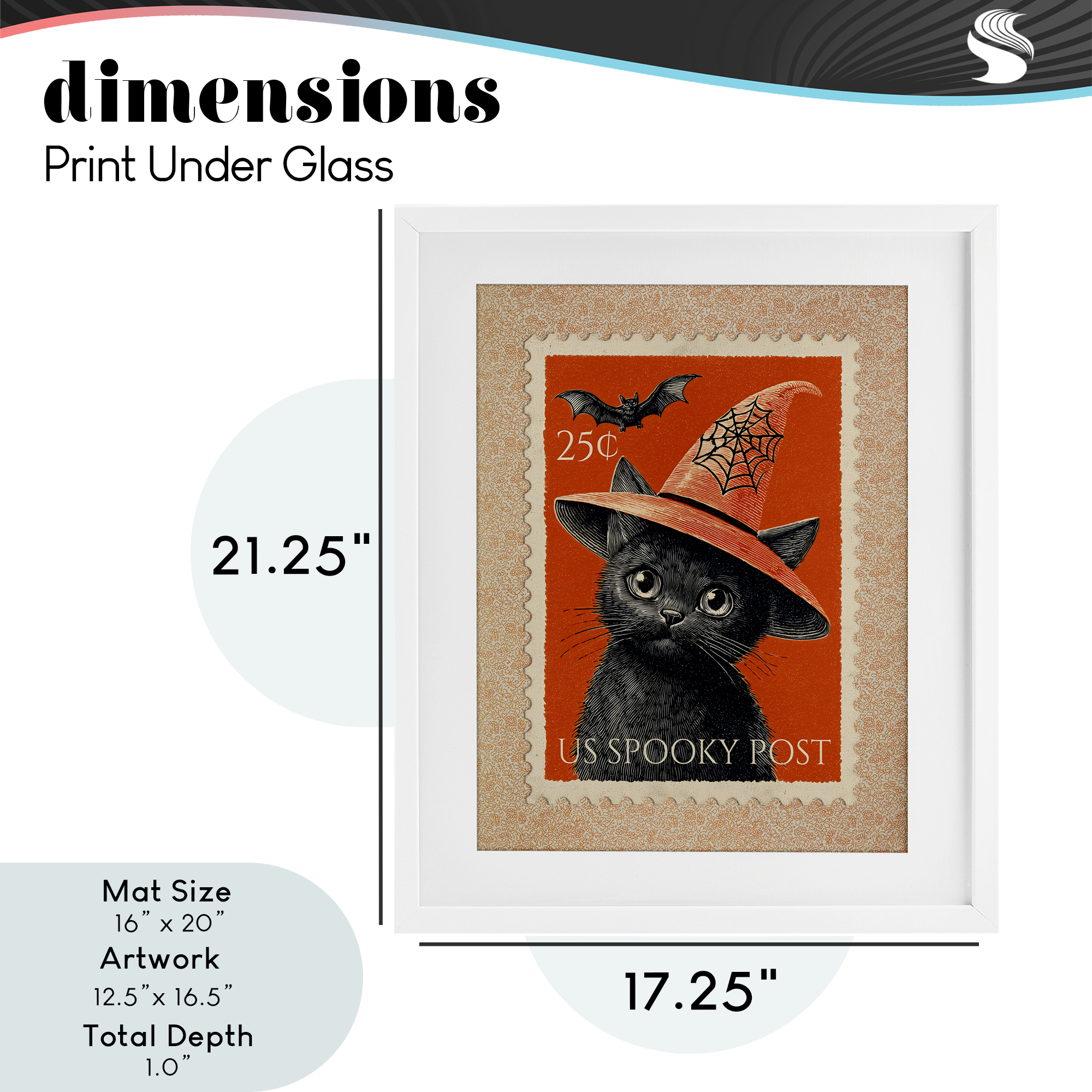 Vintage Black Cat Stamp White Framed Print Under Glass, design by Arlington Prints