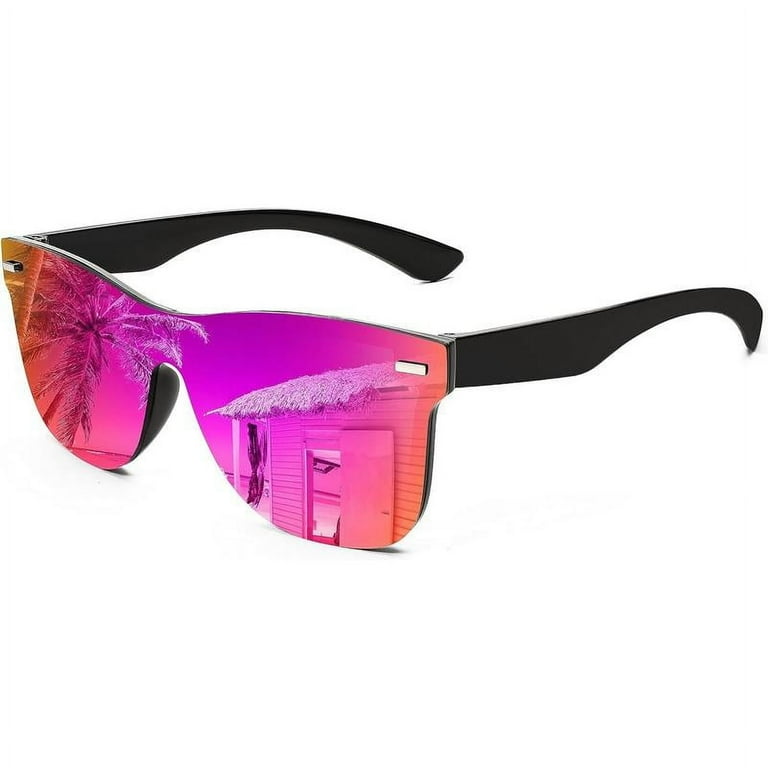 Purple Mirrored One Piece Rimless Sunglasses Luxury Heart-Shaped