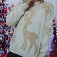 thumbnail image 2 of Christmas Sweaters Women Xs Fall Winter Round Neck Long Sleeve Christmas Sweater Snowflake Fawn Jacquard Knitted Pullover Jumper Tops , L, 2 of 9