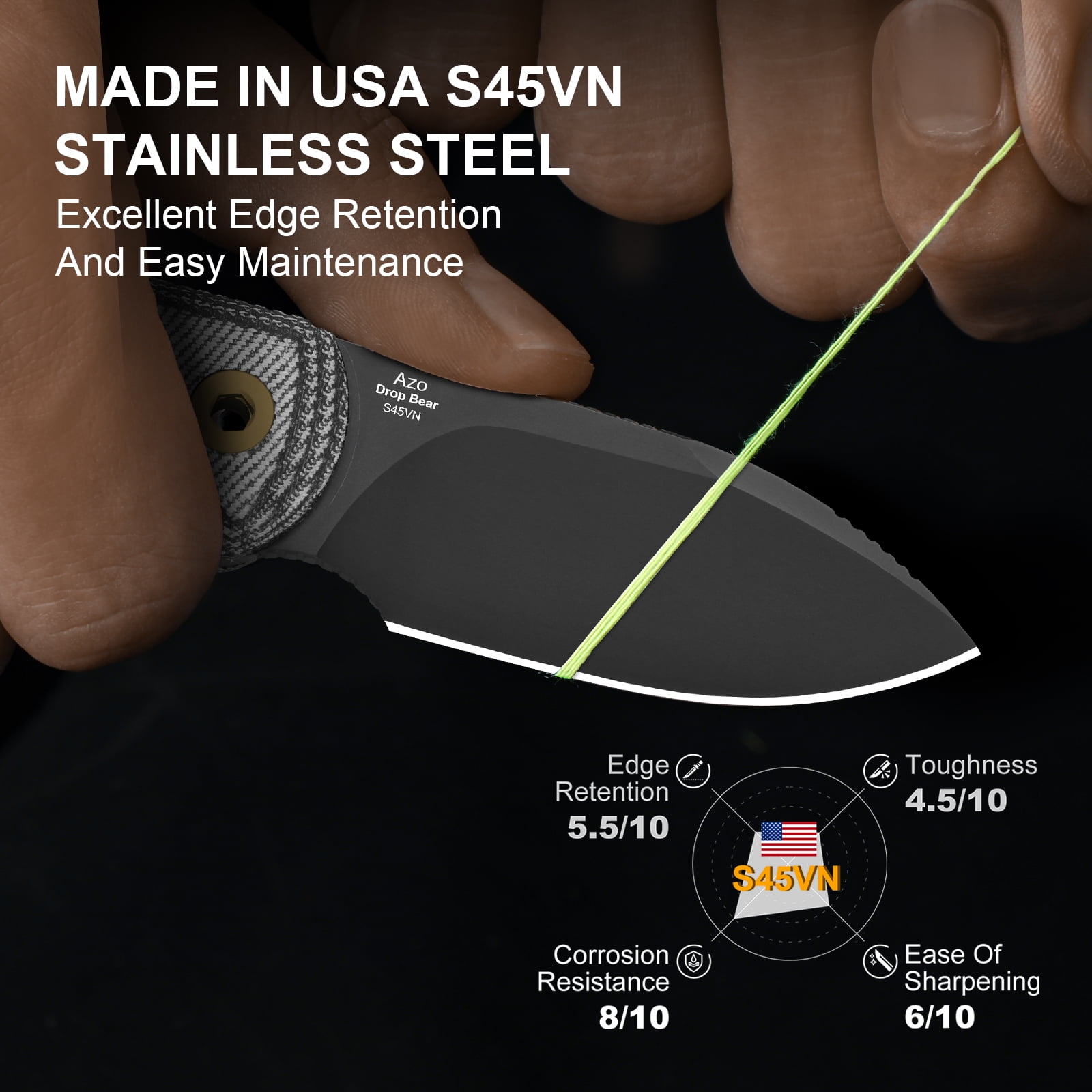 Kizer Drop Bear Fix Drop Point Fixed Knife S45VN Blade Micarta Handle With Sheath 1094A4