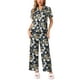 thumbnail image 2 of INSPIRAR CHIC Conjunto de Pijamas de Satén para Mujeres, Top de Manga Corta de Seda con Flores y Pantalones, 2 Piezas, Pijamas XS Flores Negras, 2 of 5