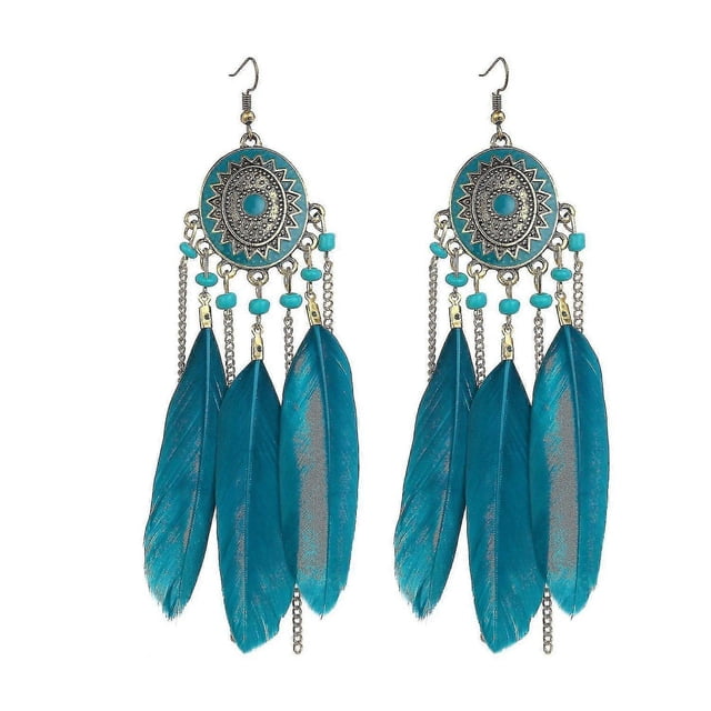 Pendientes de plumas vintage, pendientes de borlas con cadena de moda, joyería bohemia étnica A107-808