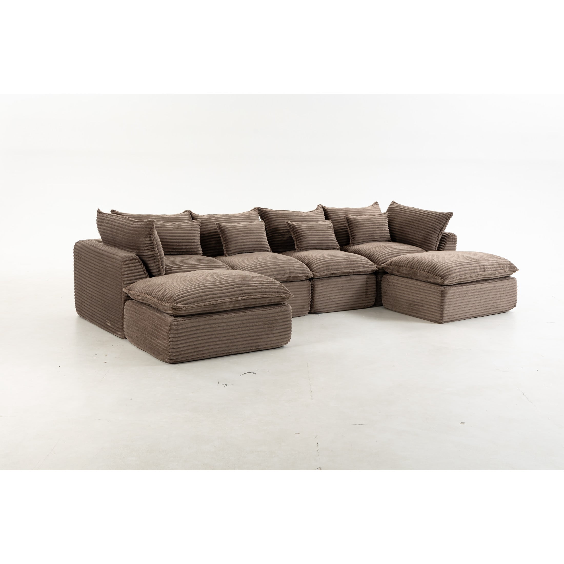 GDF Studio Lunas 129.8" Oversized Modular Corduroy Cloud Sectional Sofa, 4-Seat Comfy Couches with 2 Ottomans, Khaki