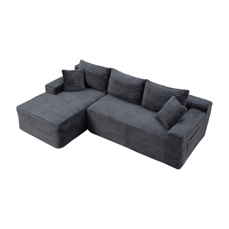 94.5" L-Shaped Modular Sectional Sofa Set with Chaise, No Assembly Required Upholstered Floor Couch, Corduroy 4-Seat Sofa