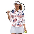 thumbnail image 2 of HUIACONG 4th of July Women Golf Polo Shirts Featuring American Flag Pattern, 3/4 Sleeve Quarter Zip Top for Golf, Tennis, Workout and Daily Sports, 2 of 10