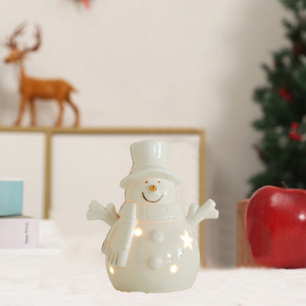 Herunwer Lighted Ceramic Christmas Tree Snowman Decor Gift Porcelain Ceramic Figurines with Lights for Table Centerpiece Mantel Tabletop Fireplace Xmas Holiday
