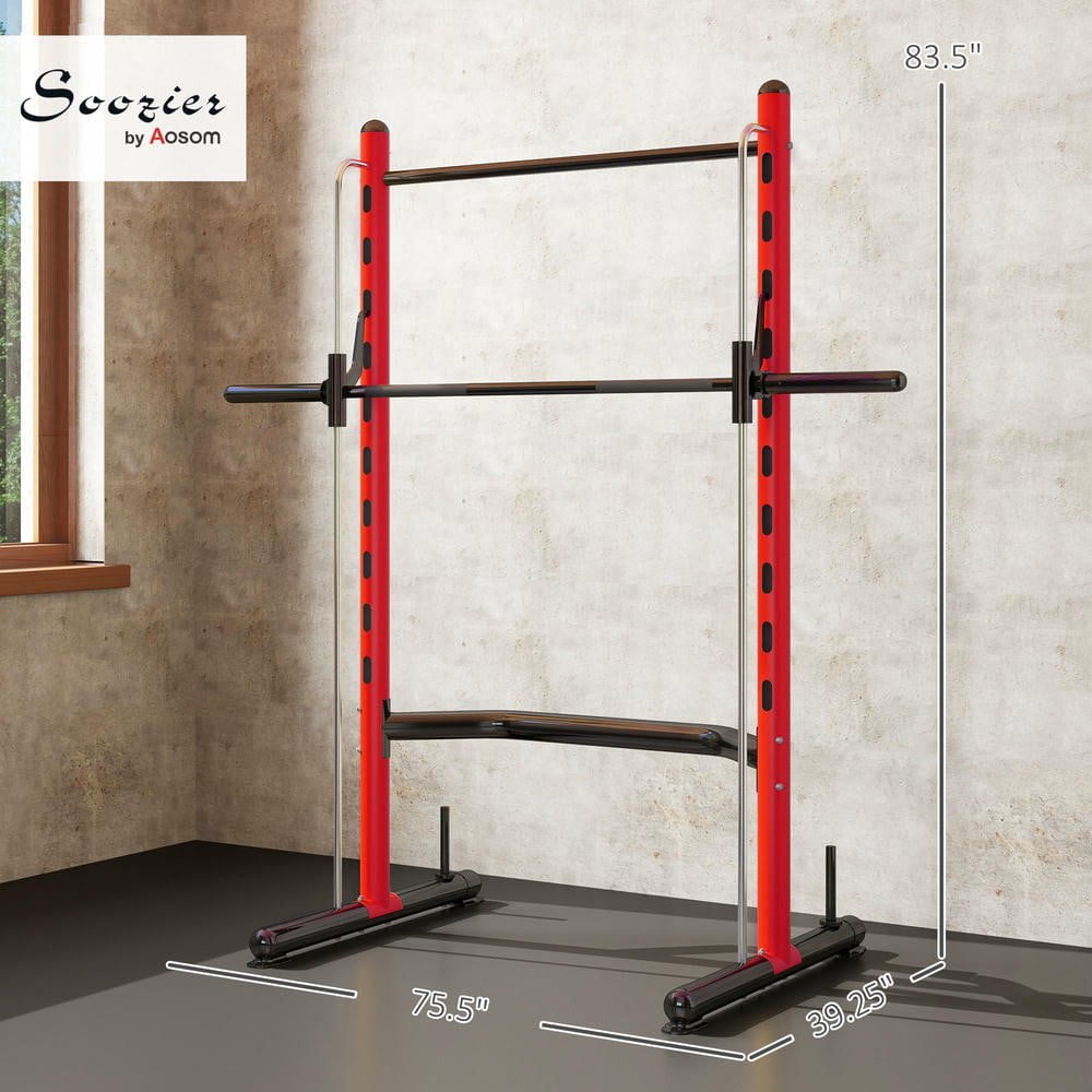 Resenkos Multi-Function Half Rack with Pull-Up Bar and Adjustable Bench Press - Red