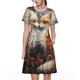 thumbnail image 1 of Easygdp Romantic Flower Fox Couple para Vestido Transpirable de Mujer, Vestido Suelto de Manga Corta con Pliegues y Bolsillos para el Verano, 1 of 6