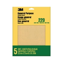3M Sandpaper, General Purpose, 220 Grit Very Fine, 9 in. x 11 in., 5 Sanding Sheets