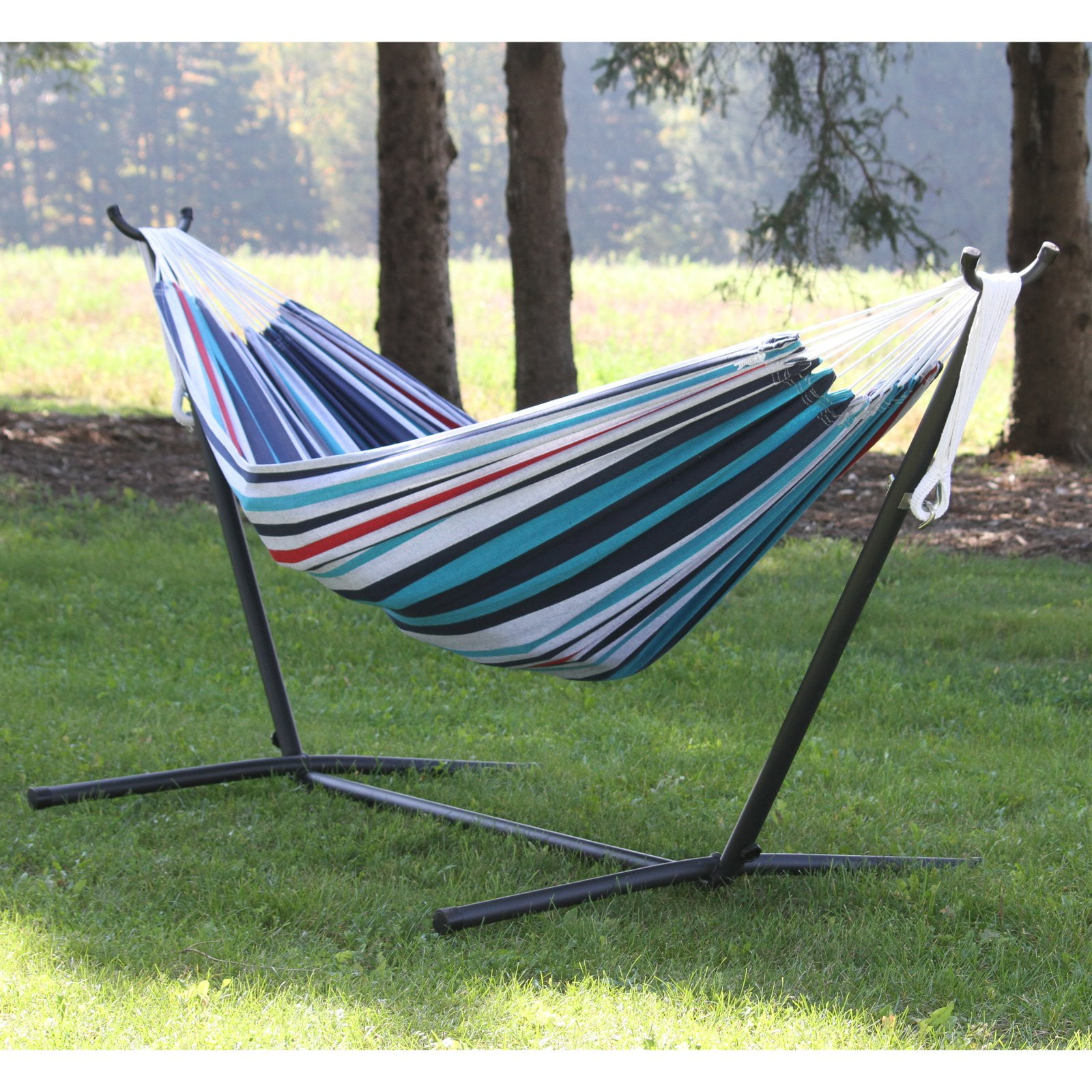 Vivere Double 2-Person Cotton Hammock with Stand and Carry Bag, Denim