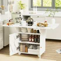 PAPROOS Folding Dining Table, 47'' Expandable Dining Table with Storage Racks & Storage Shelves & Wheels, Drop Leaf Kitchen Table with Marble-color, Space Saving Dining Room Table, White