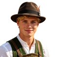 thumbnail image 3 of PLHWHYQ Vintage Short Brim Hat for Men Women, Faux Suede Dress Hat with Decorative Feather & Metal Badge Coffee-a A, 3 of 3