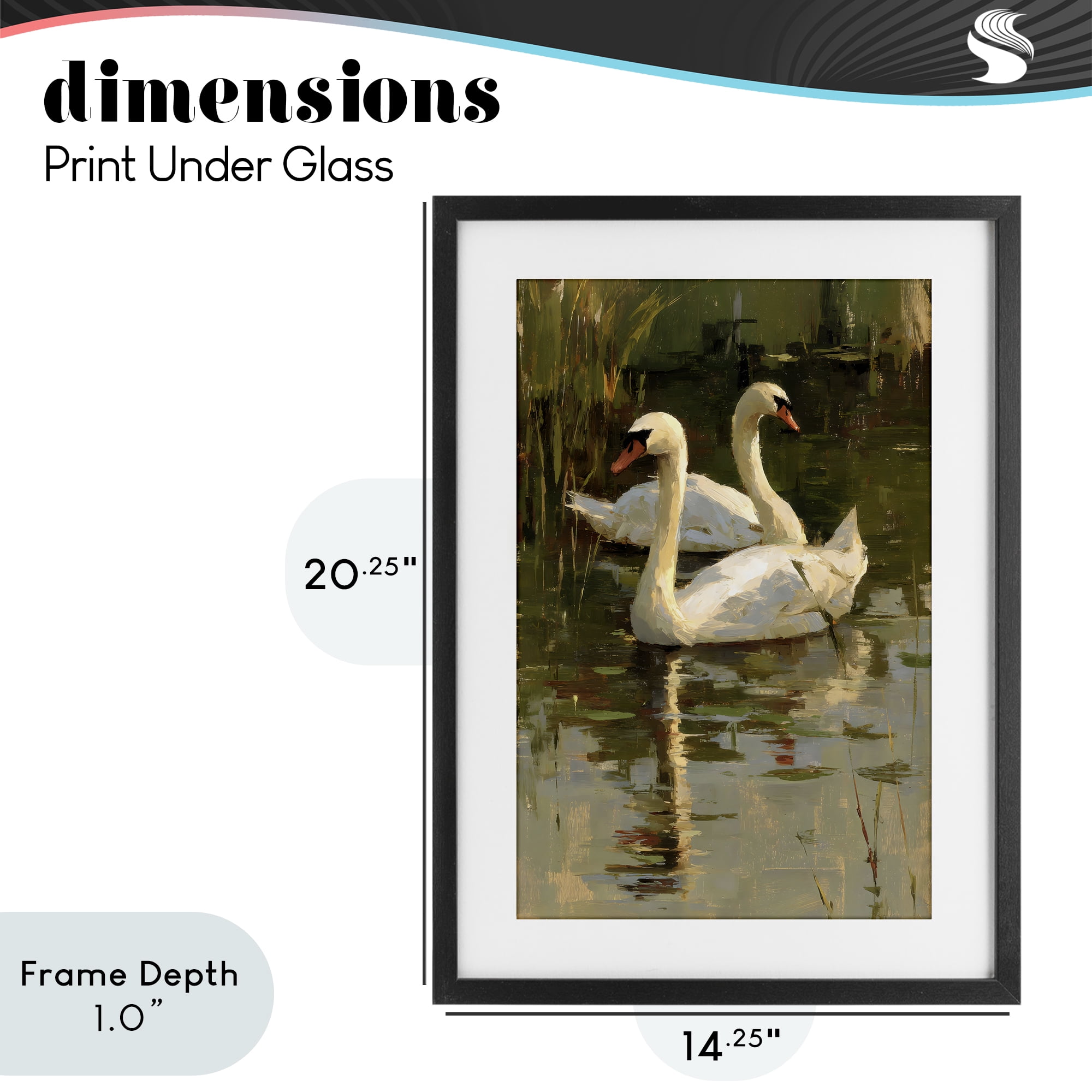 Stupell Industries Swans For A Swim Black Framed Print Under Glass, design by Petal Prints Design