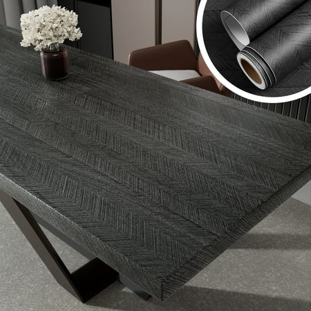Yenhome Black Wood Contact Paper 17.7"x80" Thicken Wallpaper Peel and Stick Wood Look Contact Paper for Countertop Desktop Cabinet Removable Wood Shelves Contact Paper Adhesive Backing