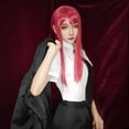 thumbnail image 3 of Disfraz de Cosplay Makima para hombre y mujer, traje de motosierra de Anime, camisa de gabardina negra, pantalones de corbata, peluca Makima, trenza larga roja ligera, uniforme, 3 of 4