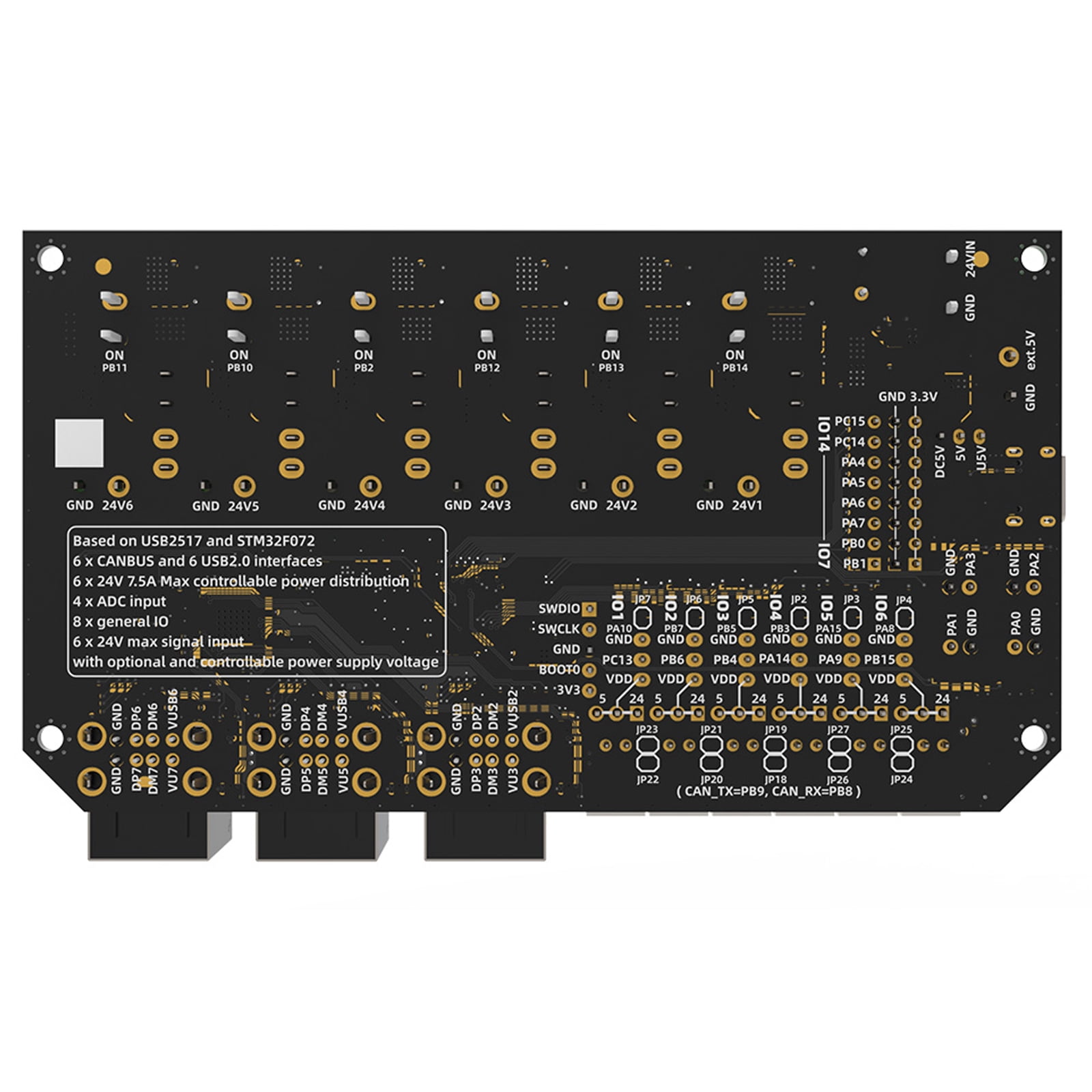 6 Port USB2.0 Hub Hexa Distro Fusions With CAN2.0 Connectors And 24V Power Distribution For Multiple Head Printer