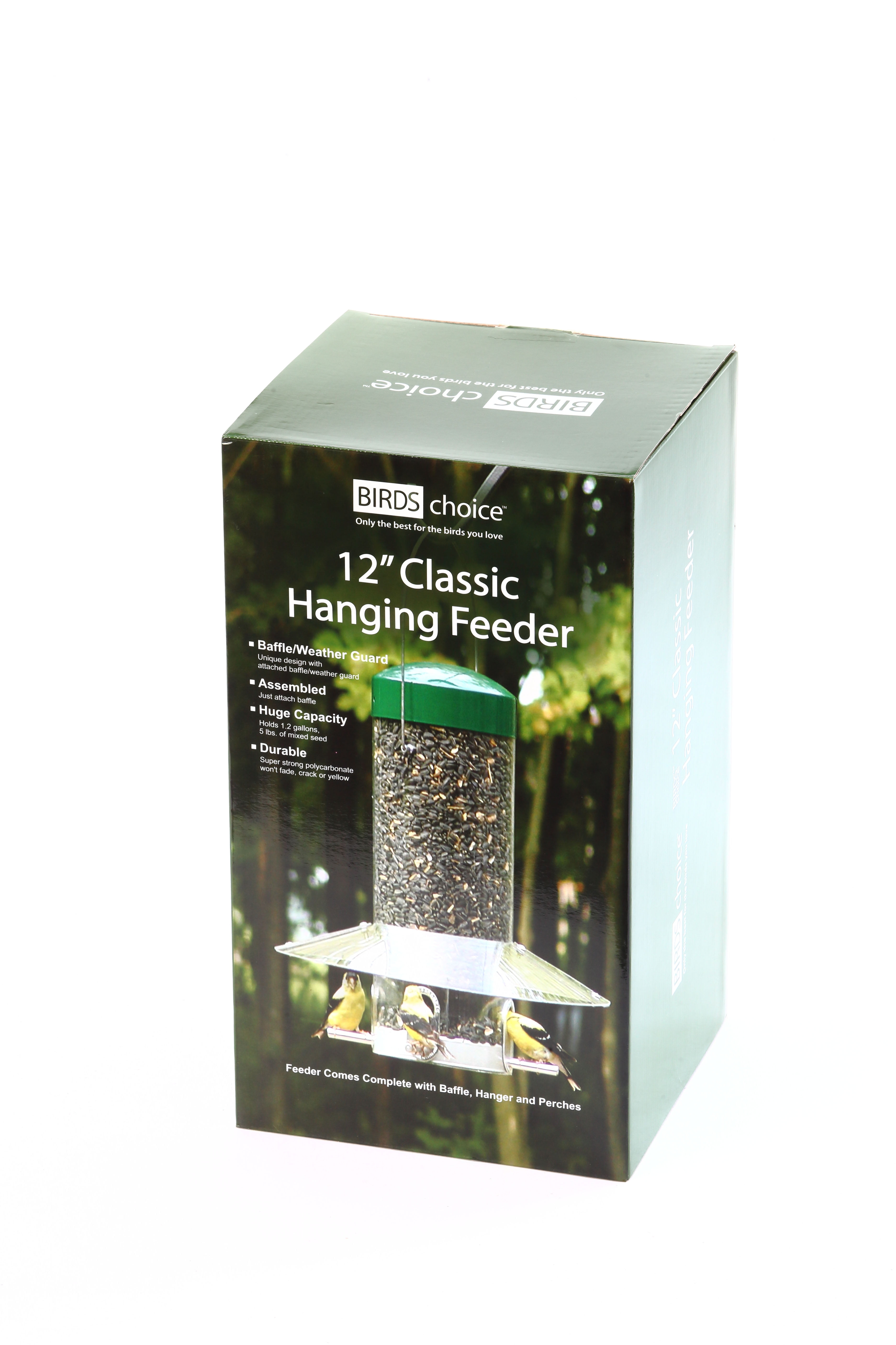 Birds Choice 12" Classic Hanging Bird Feeder with Baffle Weather Guard, Green