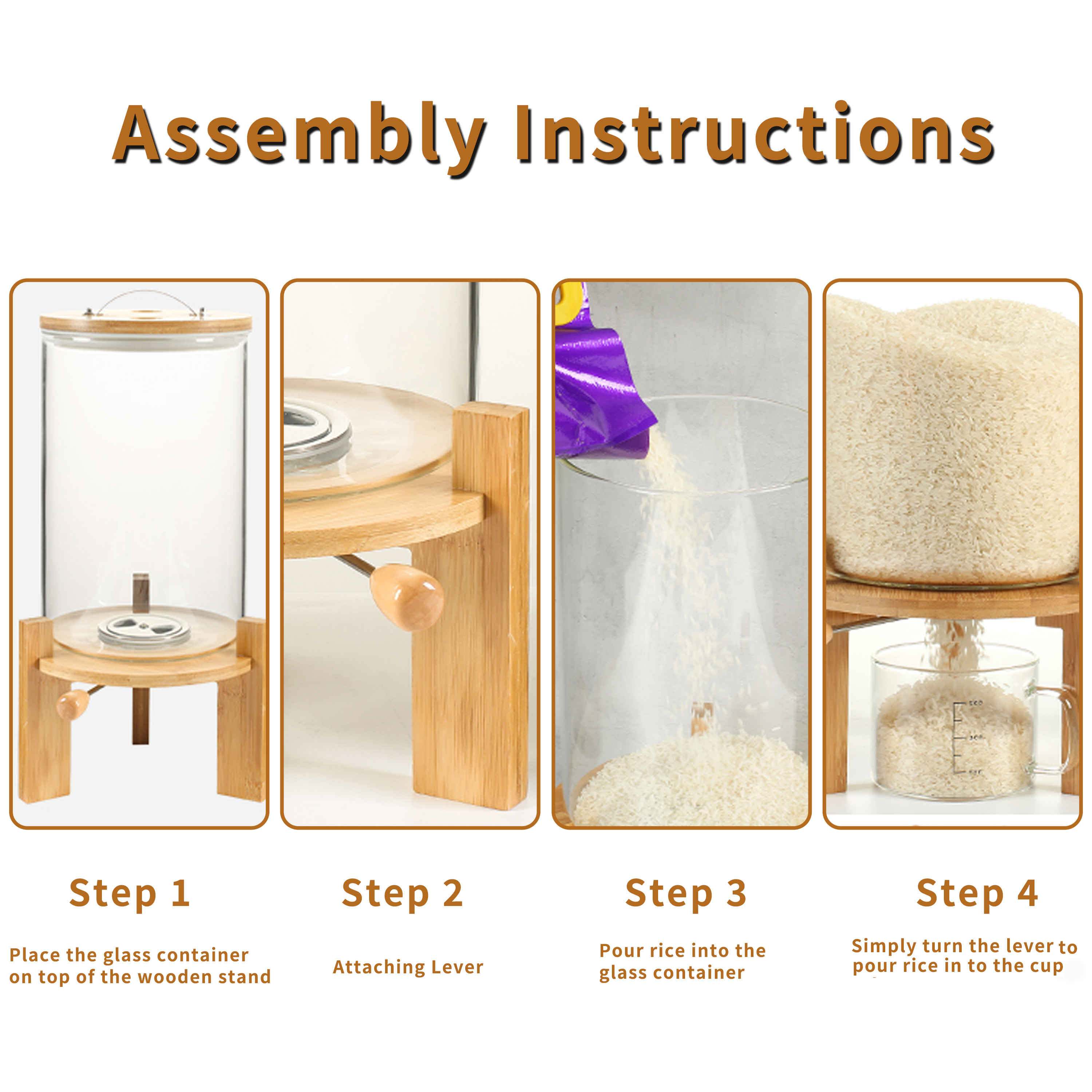 Gtouse 7.5L Glass Rice Dispenser, 11.81'' Height Cereal Dispenser w/ Bamboo Stand, Airtight Food Storage Container w/ Measuring Cup