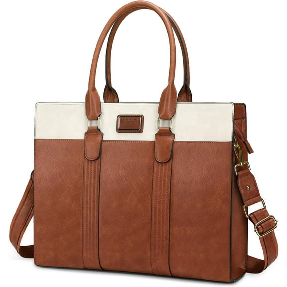 MOSISO PU Leather Laptop Bag for Women Tote Bag for 15.6 Laptop Messenger Briefcase for Travel Office