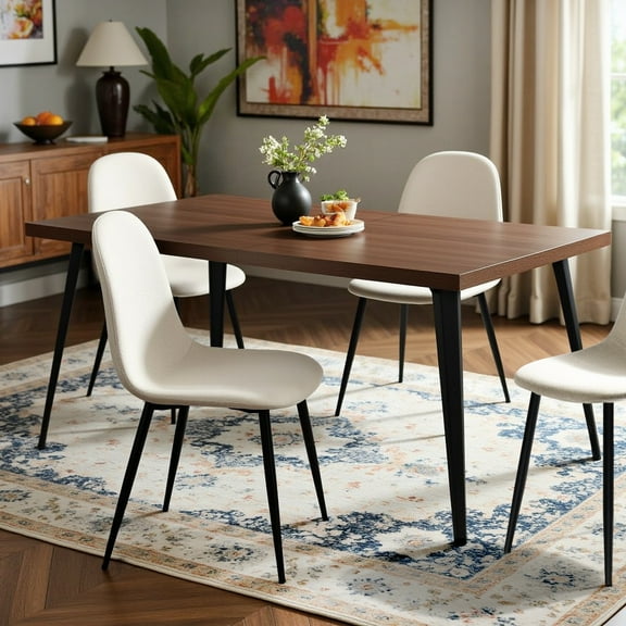 Homy Casa Set of 4 Modern Dining Chairs with Metal Legs and Upholstery Seats for Kitchen Café, Beige Fabric