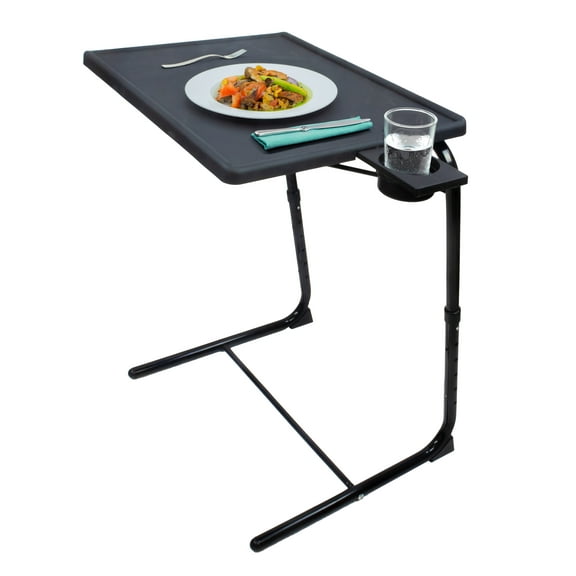 Upgrade Deluxe - Portable Foldable Comfortable TV Tray Table - Laptop, Eating, Drawing Tray Table Stand - Adjustable Height & Angle Tray - Sliding Adjustable Cup Holder - Upgraded Stability - Black