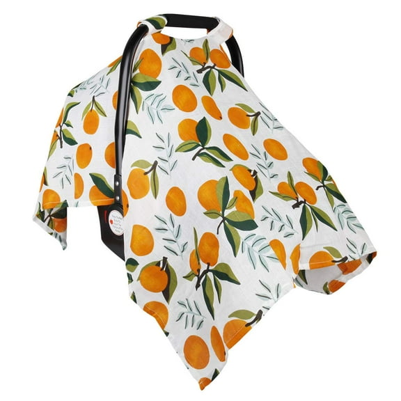LNKOO Cotton Muslin Car Seat Canopy  100% Cotton  Machine Washable  Peek A Boo Opening  Lightweight, Breathable, Convenient to Use Design  for Boys & Girls (Oranges)
