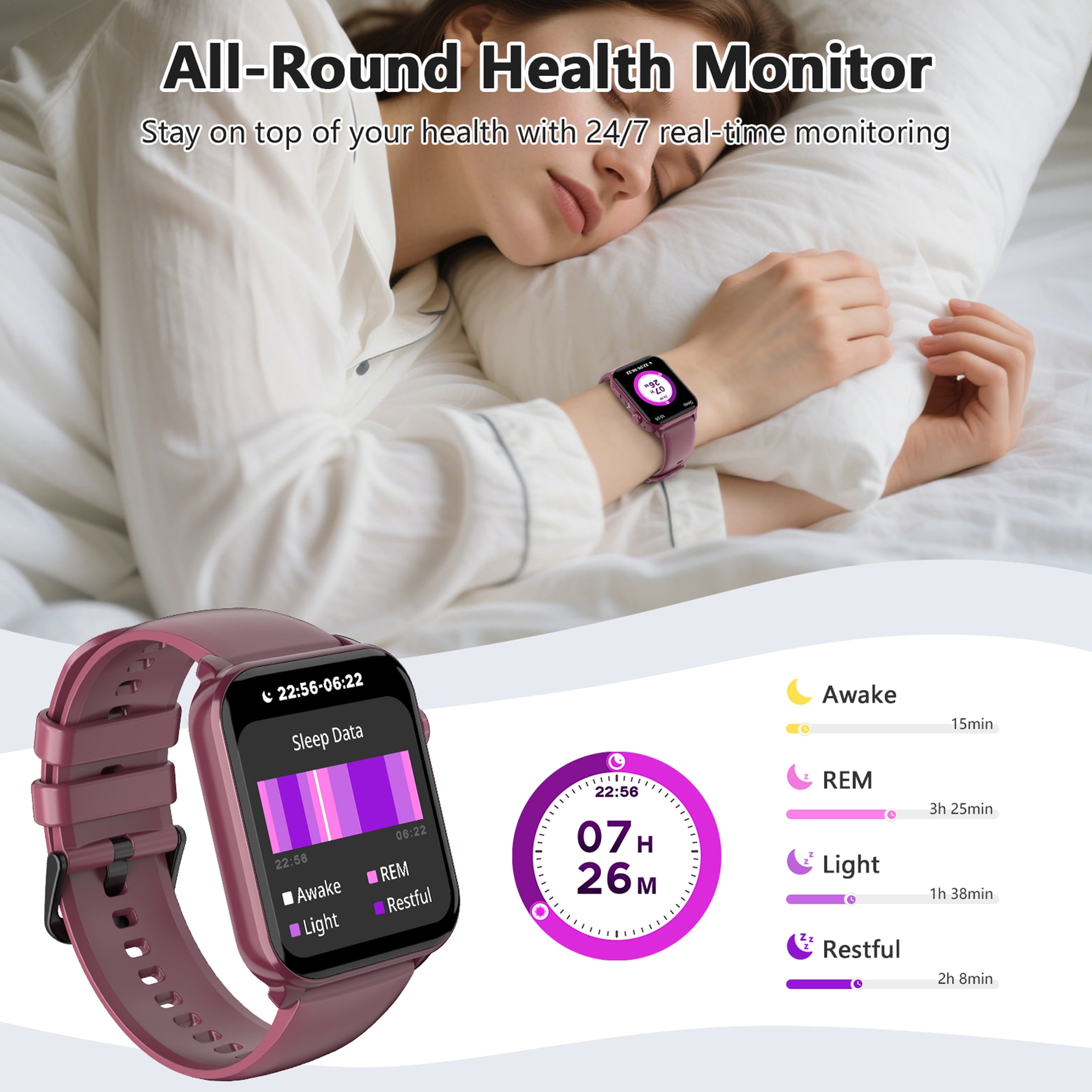 Smart Watch for Android and iPhone Samsung, 1.91'' Smartwatch for Women Men, 100+ Sports Modes Fitness Tracker with Answer Make Calls/Message Reminder, IP68 Waterproof, Purple