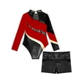 thumbnail image 6 of YiZYiF Kids Girls Tumble Long Sleeve Patchwork Gymnastics Leotard with Shorts 2-piece Dance Sports Outfit A Red 12, 6 of 7