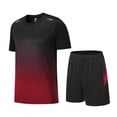 thumbnail image 5 of Men's Workout Outfit Sets Mesh Breathable Quick Dry T-Shirt and Elastic Shorts 2-Piece Running Fitness Exercise Set Gradient Color Athletic Sportswear for Men, 5 of 8