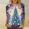 thumbnail image 2 of Rvkxad Christmas Womens Shirts Christmas Tree Print Crew Neck Basic Tees Holiday 3/4 Sleeve Dressy Casual Tunic Tops Fall Fashion Shirts Purple L, 2 of 5