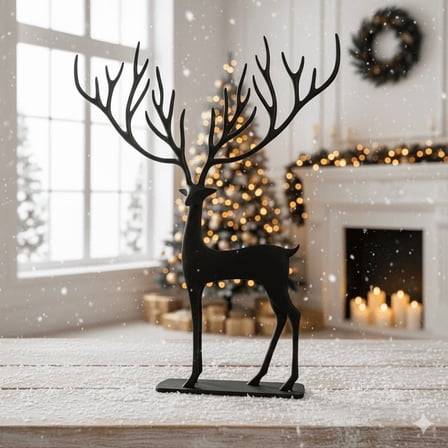 Satyankit Metal Reindeer Silhouette Tabletop Decor, Black, 8 x 7 in
