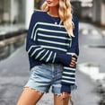thumbnail image 2 of MIUOWANP Stripe Sweater for Women 2024 Women's Fashion Loose Large Size Long Sleeve Stripe Sweater Tops Dark Blue S, 2 of 5