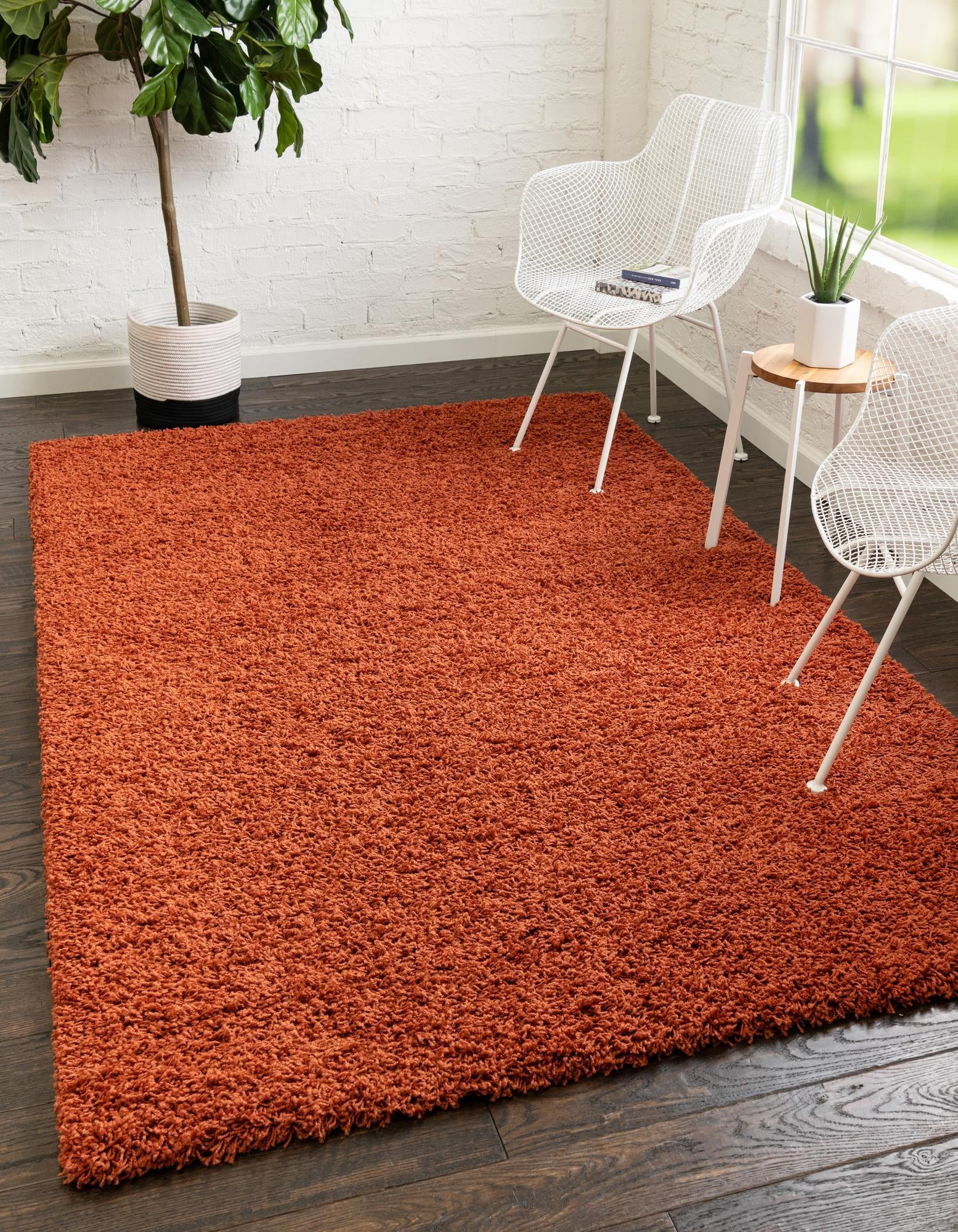 Solid Shag Collection Rug – 3' x 5' Terracotta Shag Rug Perfect  For Entryways, Kitchens, Breakfast Nooks, Accent Pieces